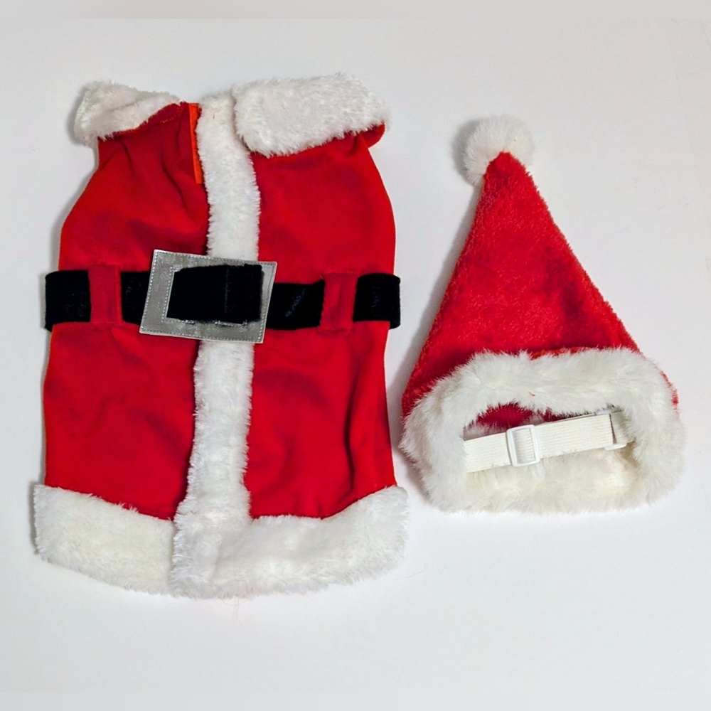 Pet Clothes Red Santa Costume with Matching Hat No Size Tag Estimated Size M -L